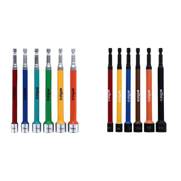 SAE and Metric 6-Inch 70486 & 70487 6+6 Piece Color Coded Magnetic Nut Setters